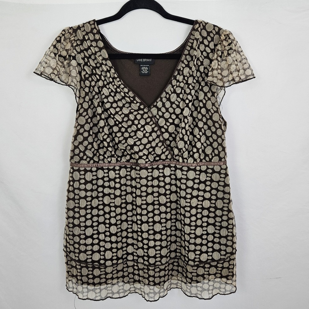 Lane Bryant Baby Doll Tunic Top Women's 14 16 Sheer Brown Y2K Boho Festival - Picture 2 of 6